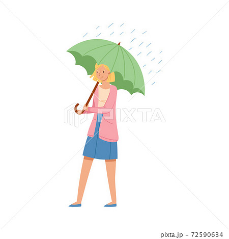 Smiling Female Holding Umbrella in Rainy Wet Weather Vector Illustration Smiling Female Holding Umbrella in Rainy Wet Weather Vector Illustration 72590634