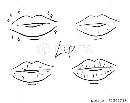 唇や口の白黒手書きイラストイメージのイラスト素材