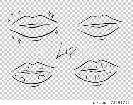 唇や口の白黒手書きイラストイメージのイラスト素材