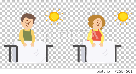 一個人穿著圍裙乾燥蒲團的插圖 一個人穿著圍裙乾燥蒲團的插圖 72594501