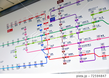 大阪メトロ谷町線東梅田駅のきっぷ運賃表 大阪メトロ谷町線東梅田駅のきっぷ運賃表 72594847