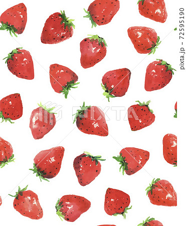 水彩シームレスのイチゴ柄 苺 フルーツ 果物 白バック 背景色バリエーションありのイラスト素材