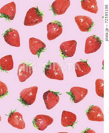 水彩シームレスのイチゴ柄 苺 フルーツ 果物 ピンク色バック 背景色のバリエーションありのイラスト素材