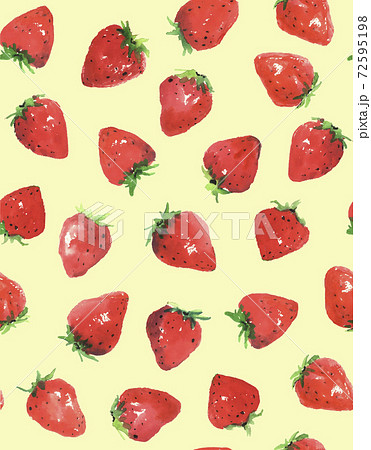 水彩シームレスのイチゴ柄 苺 フルーツ 果物 クリーム色バック 背景色のバリエーションあり 72595198