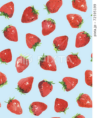 水彩シームレスのイチゴ柄 苺 フルーツ 果物 水色バック 背景色のバリエーションありのイラスト素材