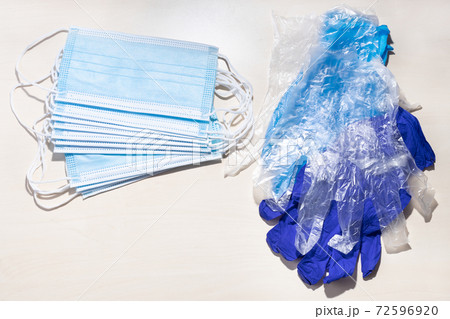 above view of protective face mask and hand gloves 72596920