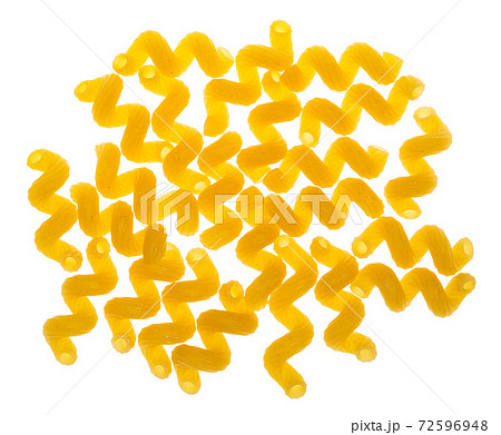 top view of handful of dried Cavatappi isolated top view of handful of dried Cavatappi isolated 72596948
