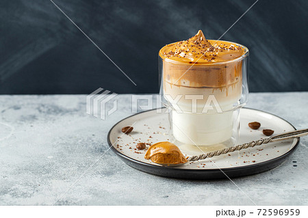 Dalgona coffee. drink with coffee foam and milk Dalgona coffee. drink with coffee foam and milk 72596959