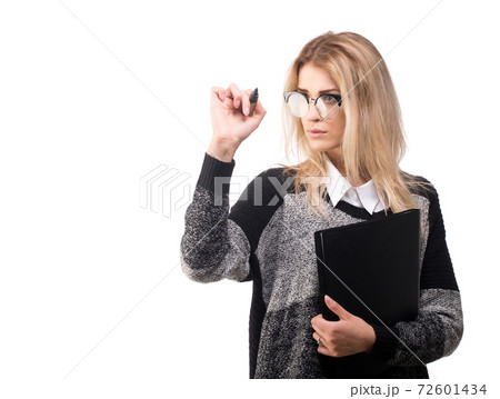 Business woman in glasses with documents, working 72601434