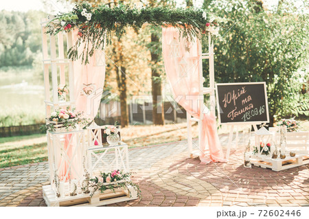 Decorations for the wedding ceremony. Beautiful flowers 72602446