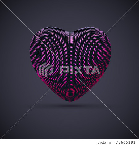 3D digital futuristic pink heart on gray background. 72605191