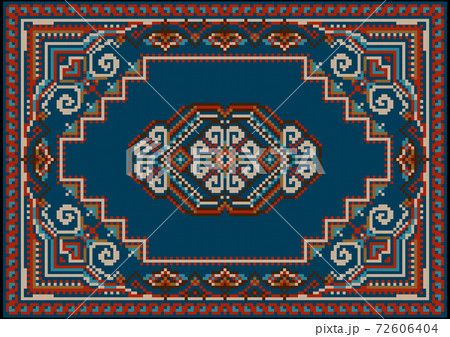 Carpet in green and blue shades with blue field 72606404