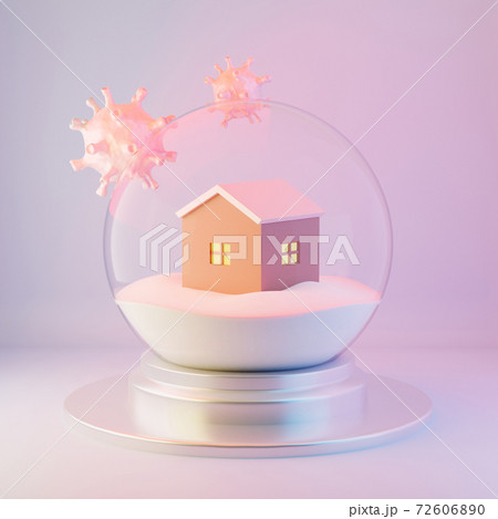House inside the snow globe, virus protection concept, Stay home, Christmas quarantine, 3d render House inside the snow globe, virus protection concept, Stay home, Christmas quarantine, 3d render 72606890