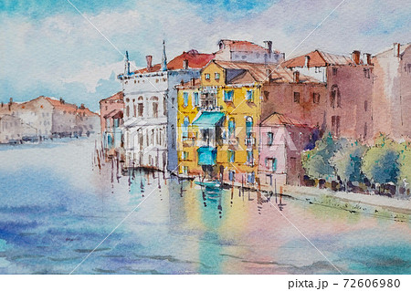 ヨーロッパの街 ヴェネツィア 水彩画 風景画のイラスト素材