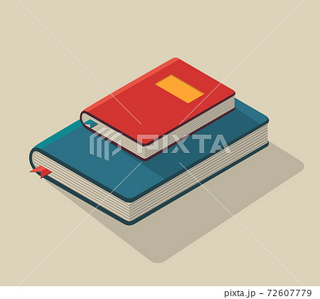 Isometric vector illustration of books. Little red book is on big blue book. Isolated. Isometric vector illustration of books. Little red book is on big blue book. Isolated. 72607779