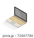 Laptop vector isometric. Vector isometric illustration of computer. Notebook with large buttons on yellow keyboard. Simple. Isolated. 72607780