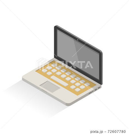 Laptop vector isometric. Vector isometric illustration of computer. Notebook with large buttons on yellow keyboard. Simple. Isolated. Laptop vector isometric. Vector isometric illustration of computer. Notebook with large buttons on yellow keyboard. Simple. Isolated. 72607780