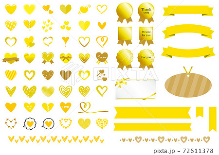 ハートのアイコンとリボンセット プレゼント ギフト 黄色のイラスト素材