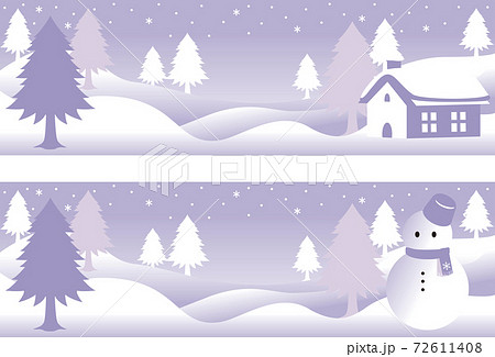 冬 雪景色 家 風景 バナー コピースペース 背景 イラスト素材セットのイラスト素材