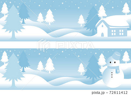 冬 雪景色 家 風景 バナー コピースペース 背景 イラスト素材セットのイラスト素材