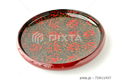 津軽塗 唐塗りの丸お盆 津軽塗 唐塗りの丸お盆 72611457