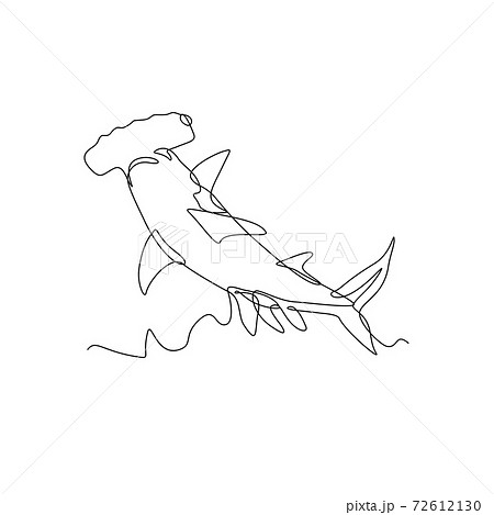 Scalloped Hammerhead Shark or Sphyrna Lewini Jumping Continuous Line Drawing Black and White Scalloped Hammerhead Shark or Sphyrna Lewini Jumping Continuous Line Drawing Black and White 72612130