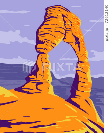 Delicate Arch Freestanding Natural Arch in Arches National Park Moab Grand County Utah WPA  Poster Art Color 72612140