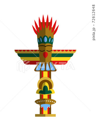 Wooden totem pole with eagle bird isolated on white 72612648