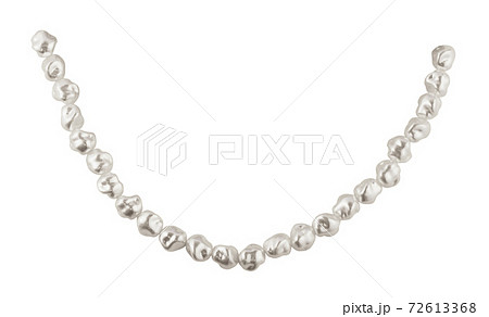 Closeup of sagging string of baroque pearls isolated on white Closeup of sagging string of baroque pearls isolated on white 72613368