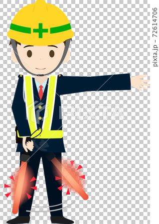 誘導棒を下にふるシンプルな道路誘導員のイラスト 誘導棒を下にふるシンプルな道路誘導員のイラスト 72614706