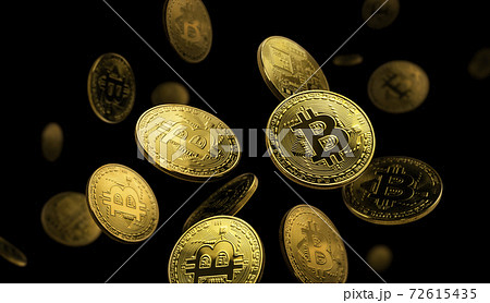 Gold coin Bitcoin levitates on a black background Gold coin Bitcoin levitates on a black background 72615435