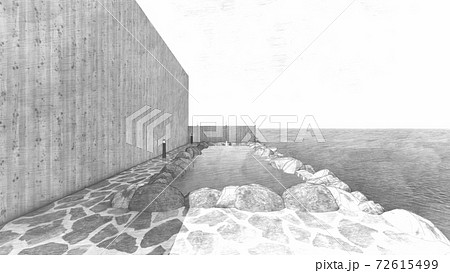 温泉　露天風呂　海　人なしイラスト82 72615499