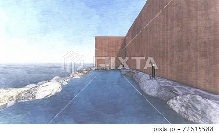 温泉 露天風呂 海 人なしイラスト44 温泉 露天風呂 海 人なしイラスト44 72615588