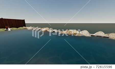 温泉　露天風呂　海　人なしイラスト39 72615596
