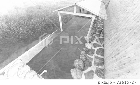温泉　露天風呂　海　人なしイラスト97 72615727