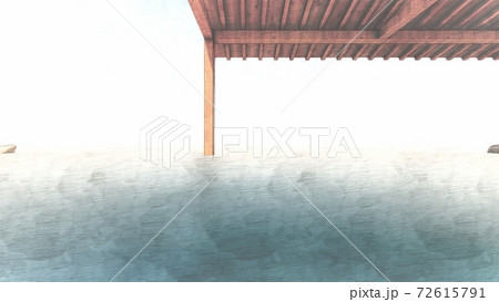 温泉　露天風呂　海　屋根あり　人なし　イラスト76 72615791