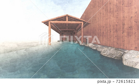 温泉 露天風呂 海 屋根あり 人なし イラスト61 温泉 露天風呂 海 屋根あり 人なし イラスト61 72615821