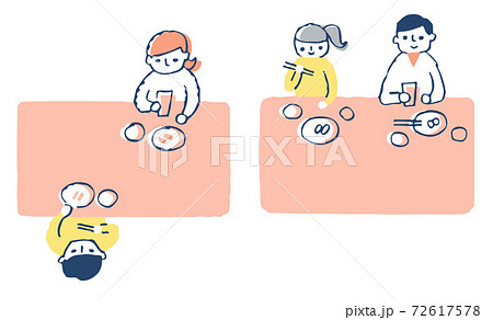 感染症予防対策 飲食時の座り方2パターンのイラスト素材