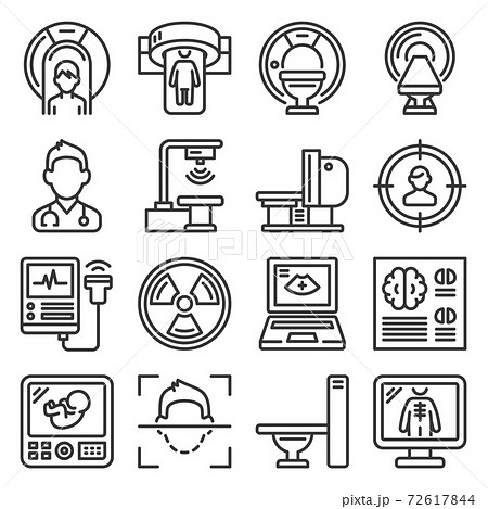 Medical Research Devices. CT Scan, MRI and X-ray Icons Set. Vector 72617844