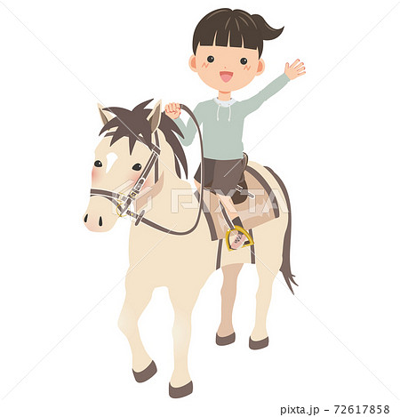 お馬さん 乗れたよ キッズ乗馬体験イメージ 女の子のイラスト素材
