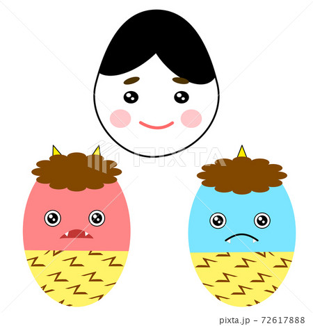 赤ちゃん鬼と赤ちゃんお福さん泣きそうな表情のイラスト素材