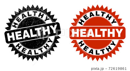 HEALTHY Black Rosette Stamp Seal with Grunge Style 72619861