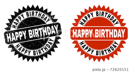 HAPPY BIRTHDAY Black Rosette Seal with Grunge...のイラスト素材 [72620151] - PIXTA