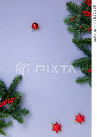 New Year pattern Christmas tree branches and rowan bunches on blue background. 72621560