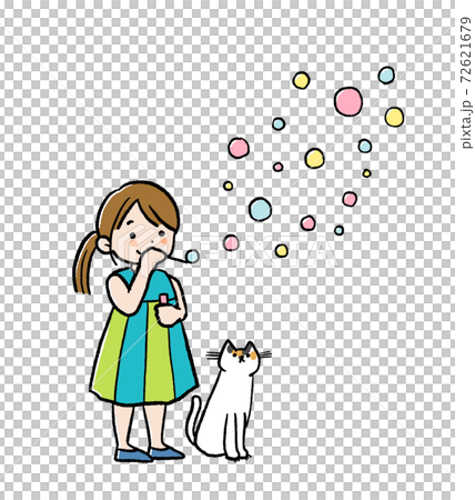 シャボン玉をする女の子のイラストのイラスト素材