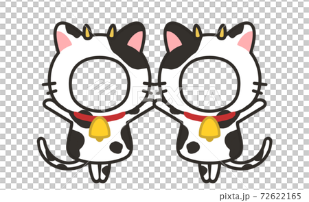 牛 顔ハメ フレーム 猫のイラスト素材