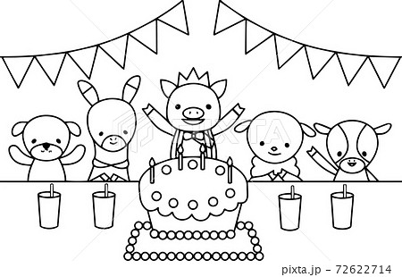 誕生日パーティでお祝いする動物たちのイラスト素材 誕生日パーティでお祝いする動物たちのイラスト素材