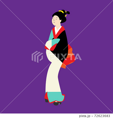 おしゃれな着物を着た町娘の浮世絵風イラスト Ukiye City Girl Illust のイラスト素材
