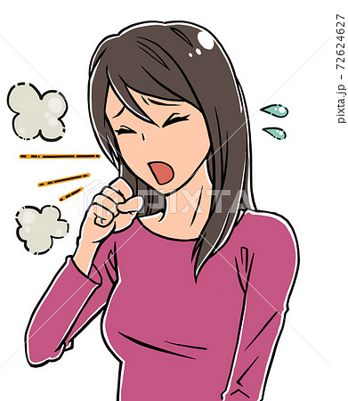 マスクをしないで咳をする若い女性 ゴホゴホ 汗 マスクをしないで咳をする若い女性 ゴホゴホ 汗 72624627