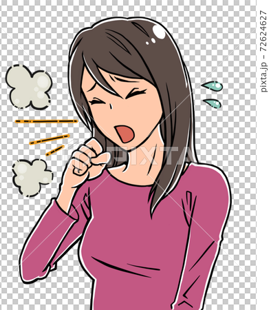 マスクをしないで咳をする若い女性 ゴホゴホ 汗 マスクをしないで咳をする若い女性 ゴホゴホ 汗 72624627